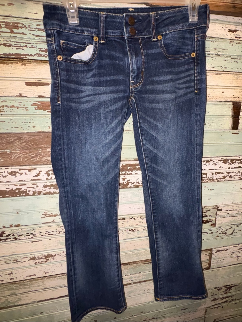 American Eagle Dark Wash Straight Leg Capris Jeans - Classic Blue